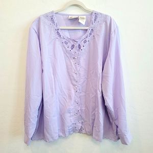 💕 Vintage Kathie Lee Lavender Button Down Blouse Top Women's Size 26W-28W